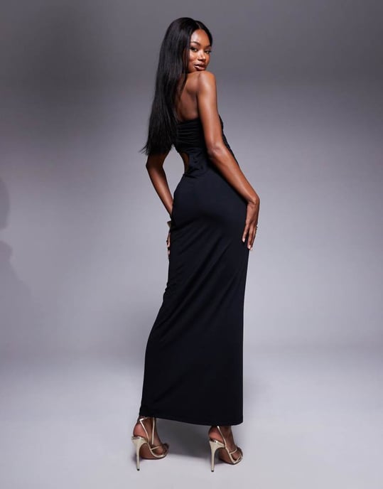 ASOS DESIGN cut detail bandeau maxi dress with gold hardware detail in black - Image 4