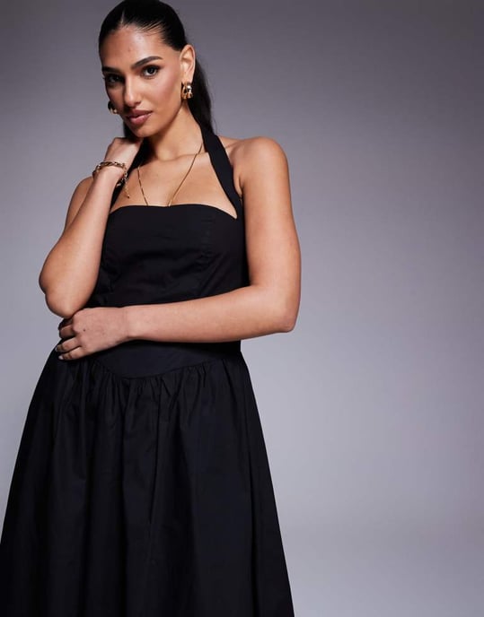 matte jersey keyhole dress Keyhole Halter Gown With Velvet Trim 2 / NOIR main image 0