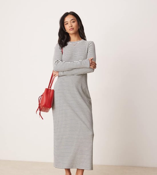 Nobody's Child Petite ribbed column maxi dress in mono stripe - Image 1