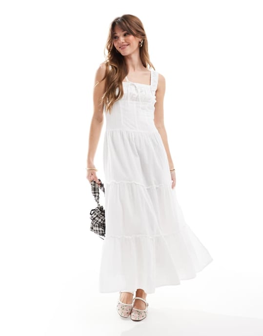 aria corset detail maxi dress Women's White Aria Corset Detail Maxi Dress