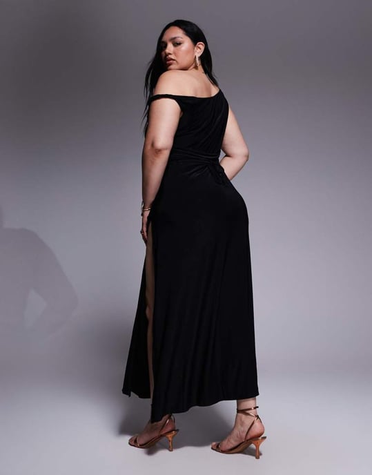 ASOS DESIGN Curve twist shoulder with lace up back maxi dress in black - Image 3