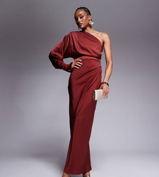 ASOS DESIGN Tall one shoulder satin maxi dress in rust - Image 1