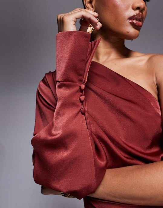 ASOS DESIGN Tall one shoulder satin maxi dress in rust - Image 3