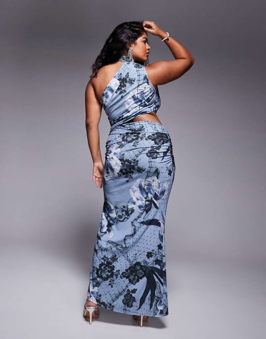 ASOS DESIGN Curve sleeveless high neck maxi dress in blue floral print - Image 4