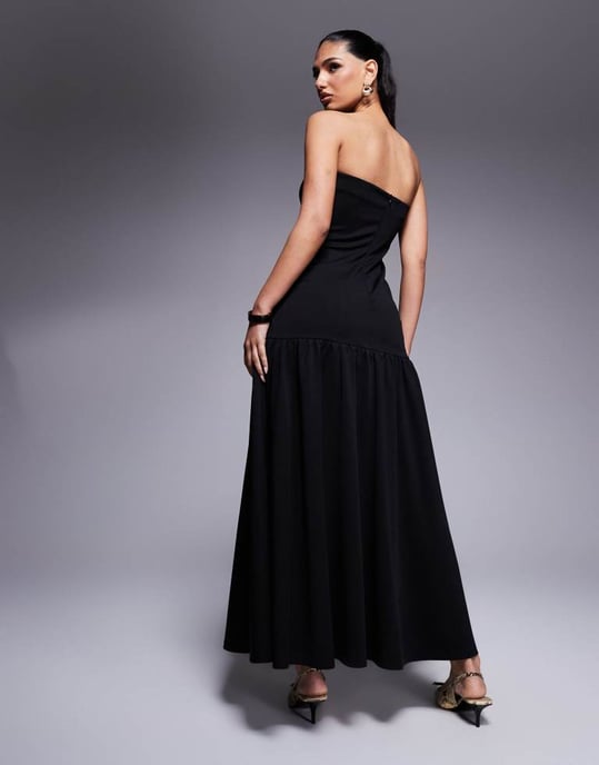 Kaiia exclusive bandeau dropped waist maxi dress in black - Image 3