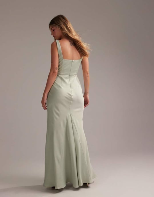 ASOS DESIGN Bridesmaid satin square neck maxi dress in light green - Image 3