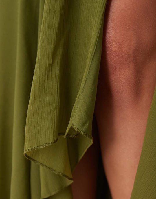 ASOS DESIGN racer neck low cowl back maxi dress with high low frill hem in green - Image 3