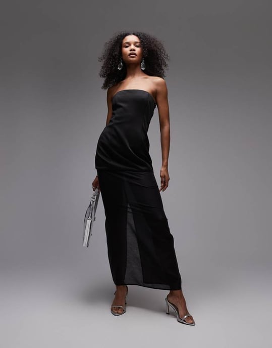SNDYS bandeau structured semi sheer maxi dress in black - Image 1