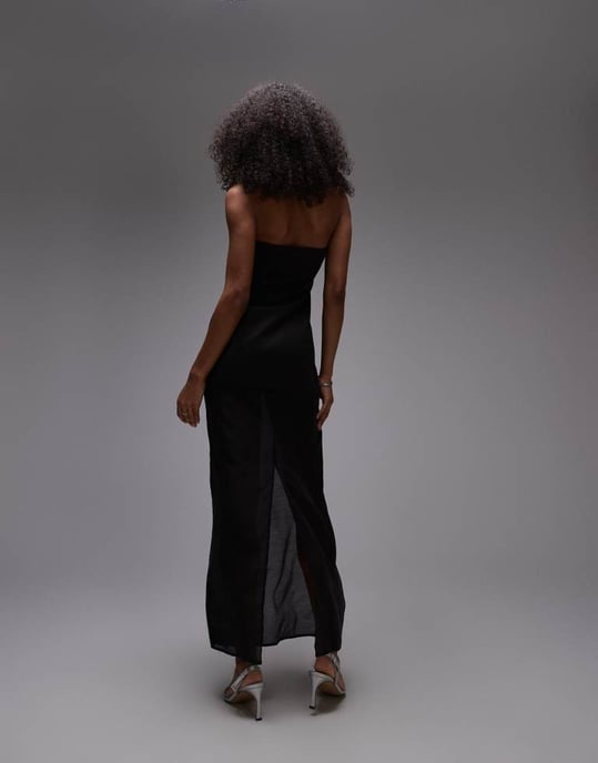 SNDYS bandeau structured semi sheer maxi dress in black - Image 3