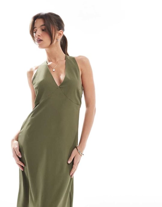 ONLY maxi dress with cross back detail in khaki - Image 2
