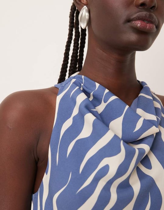 Abercrombie & Fitch cowl neck maxi dress with thigh split in blue animal print - Image 3