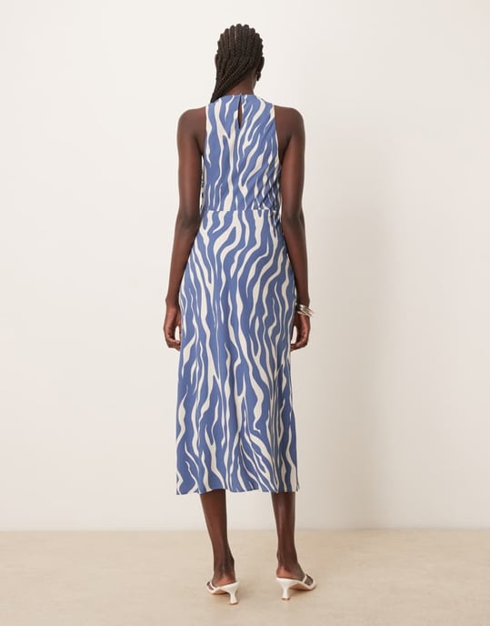 Abercrombie & Fitch cowl neck maxi dress with thigh split in blue animal print - Image 4