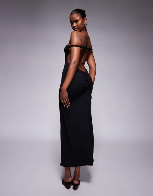 Missyempire double layered slinky twist detail open back maxi dress in black - Image 4