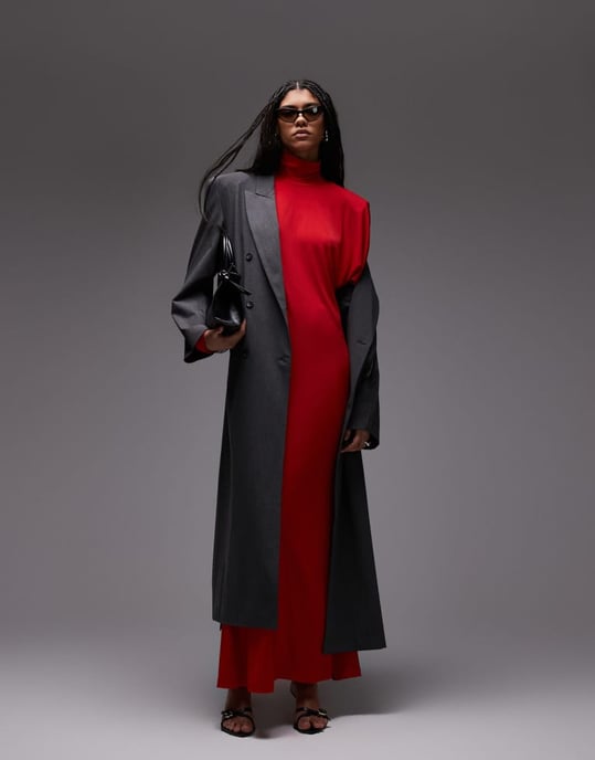 ASOS DESIGN slinky batwing sleeve high neck maxi dress in red - Image 2