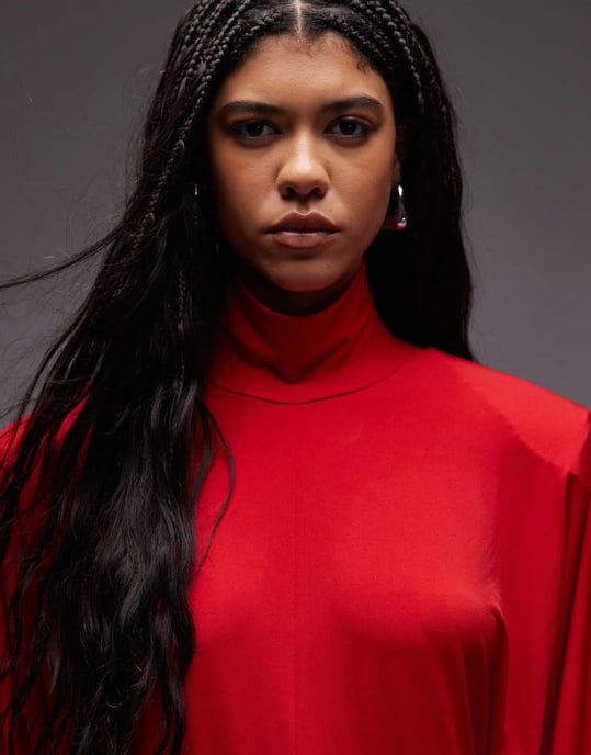 ASOS DESIGN slinky batwing sleeve high neck maxi dress in red - Image 3