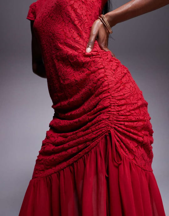 ASOS DESIGN high neck lace drop waist maxi dress in red - Image 2