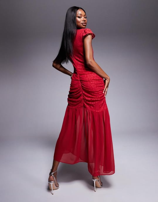 ASOS DESIGN high neck lace drop waist maxi dress in red - Image 3