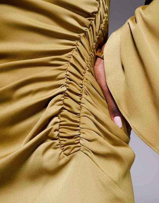 ASOS DESIGN exaggerated sleeve bias maxi dress with ruched waist in gold - Image 2