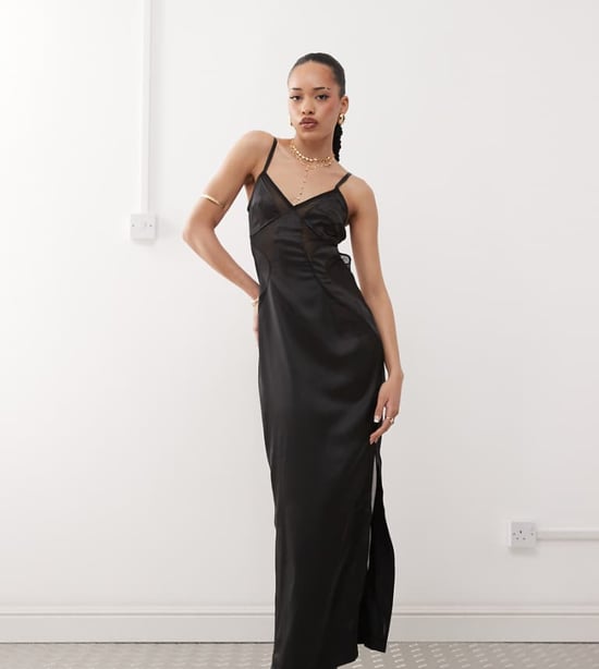 Labelrail x Jennifer McKing satin mesh cut-out maxi dress in black - Image 1