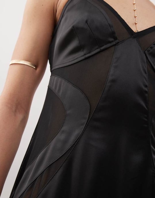 Labelrail x Jennifer McKing satin mesh cut-out maxi dress in black - Image 3