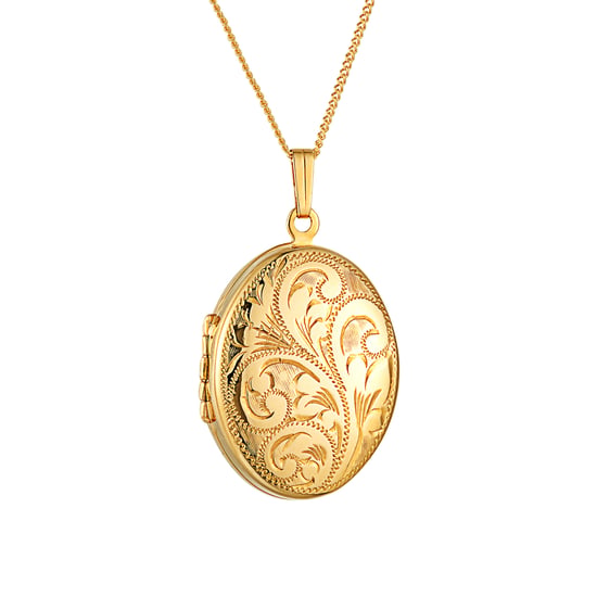 30mm Rolled Gold Floral Engraved Oval Locket Necklace - Image 1