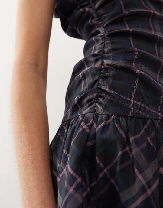 COLLUSION drop waist zip detail mini dress in multi check - Image 3