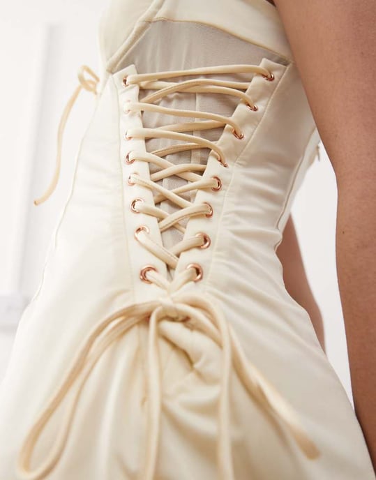 Labelrail x Jennifer McKing jersey and mesh corset mini dress in neutral - Image 4