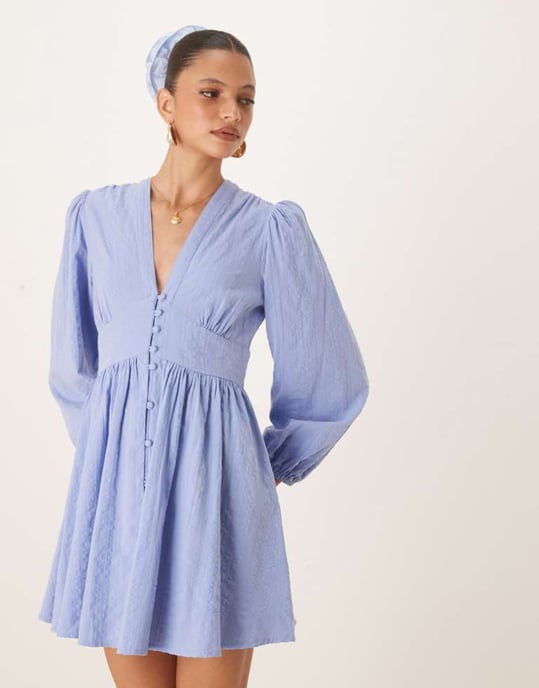 Nobody's Child Starlight long sleeve mini dress in light blue - Image 4