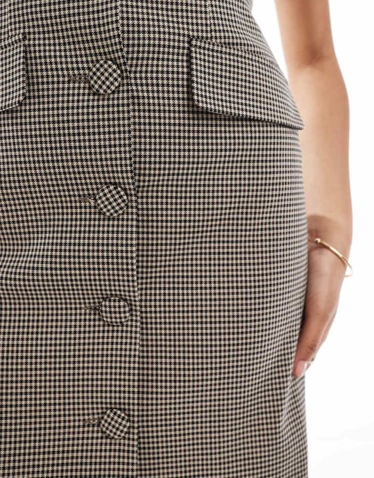Miss Selfridge tailored bandeau mini dress in check print - Image 4