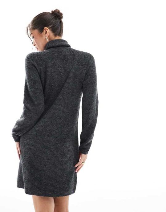Pieces roll neck mini jumper dress in dark grey - Image 4