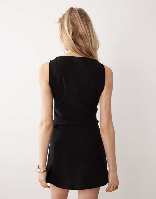 ASOS DESIGN bengaline mini slash neck dress with bow detail in black - Image 3