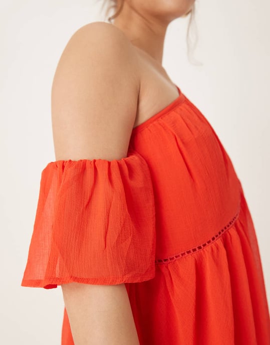 ASOS DESIGN one shoulder chiffon smock mini dress with ladder trims in red - Image 3
