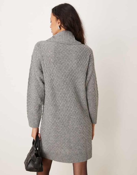 JDY roll neck knitted mini dress in grey - Image 2