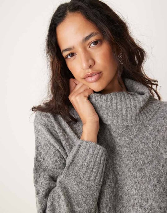JDY roll neck knitted mini dress in grey - Image 4
