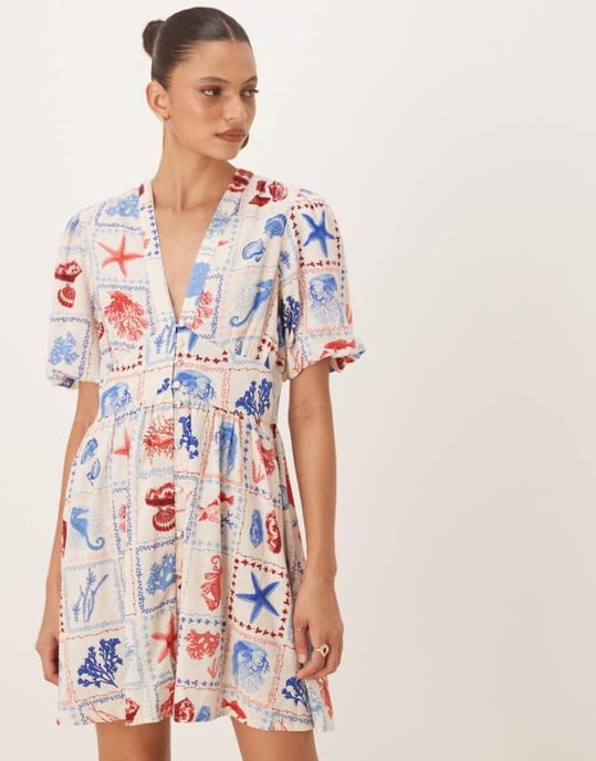 Nobody's Child Starlight short sleeve mini dress in shell tile print - Image 1
