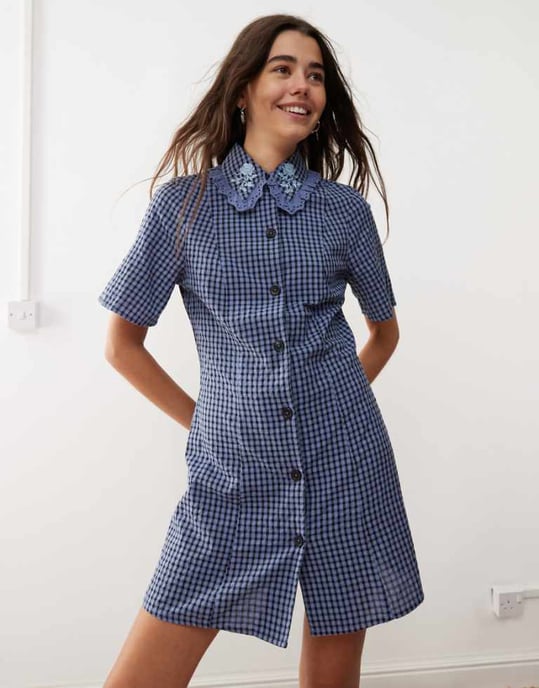 Reclaimed Vintage mini shirt dress in blue check - Image 1