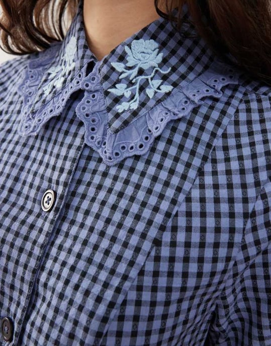 Reclaimed Vintage mini shirt dress in blue check - Image 3