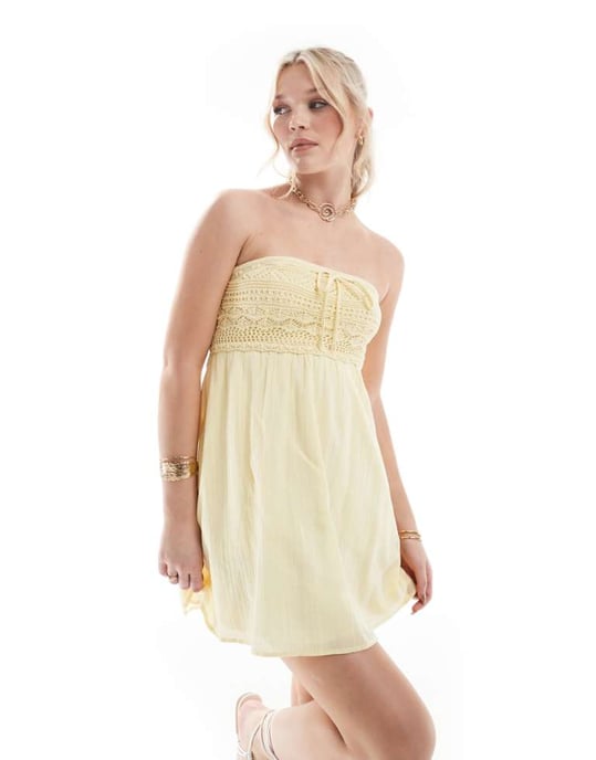 Hollister crochet bandeau mini dress in yellow - Image 1