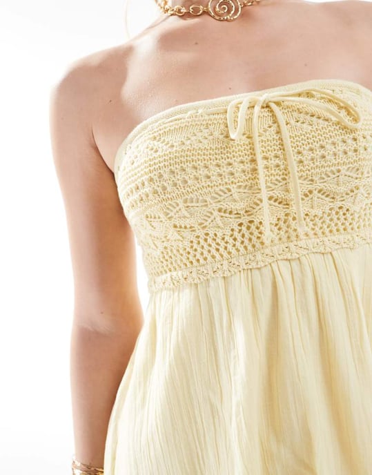 Hollister crochet bandeau mini dress in yellow - Image 3