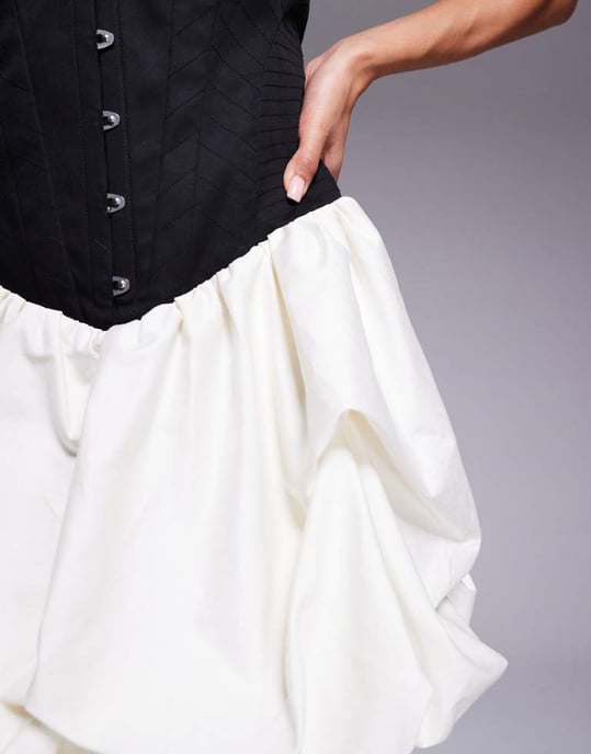 ASOS DESIGN corset puffball mini dress in monochrome - Image 4