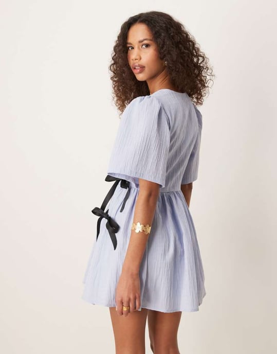 Ghospell contrast bow wrap mini dress in cornflower blue - Image 4