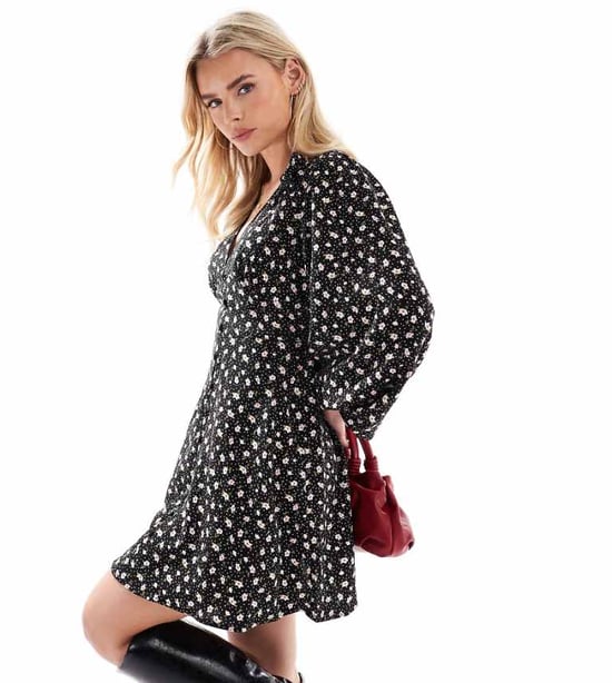 Miss Selfridge Petite mini tea dress in ditsy floral print - Image 1