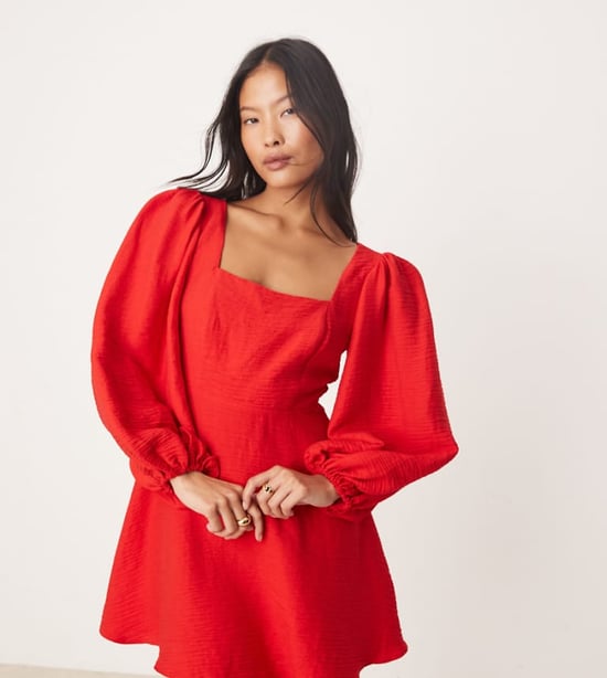 Nobody's Child Petite Loredana long sleeve a-line mini dress in red - Image 1