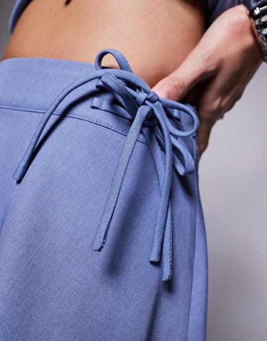 Kaiia exclusive tie side detail floaty mini skirt co-ord in blue - Image 3