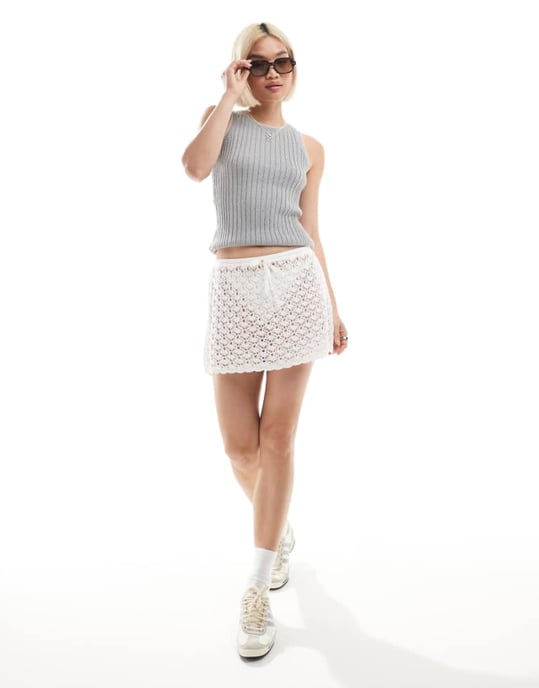Hollister low rise crochet mini skirt in white - Image 1