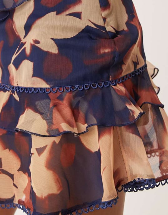 ASOS DESIGN ruffle mini lace detail skirt co-ord in midnight floral - Image 3
