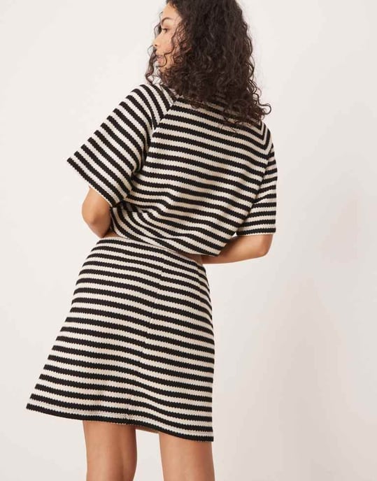 Vila crochet knit mini skirt co-ord in black and white - Image 4