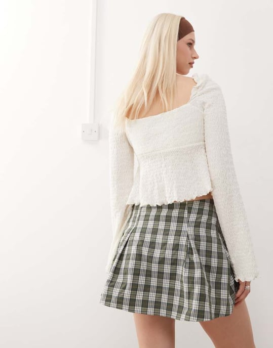 Reclaimed Vintage mini skort in green check - Image 3