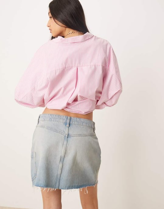 ASOS DESIGN denim mini skirt with button fly and patch pocket - Image 2