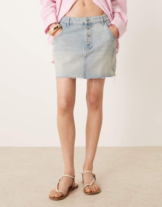 ASOS DESIGN denim mini skirt with button fly and patch pocket - Image 4